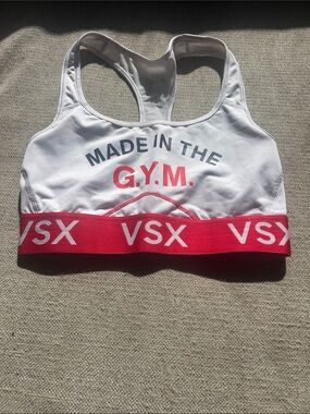 Victoria's Secret White & Pink VSX Racerback Sports Bra